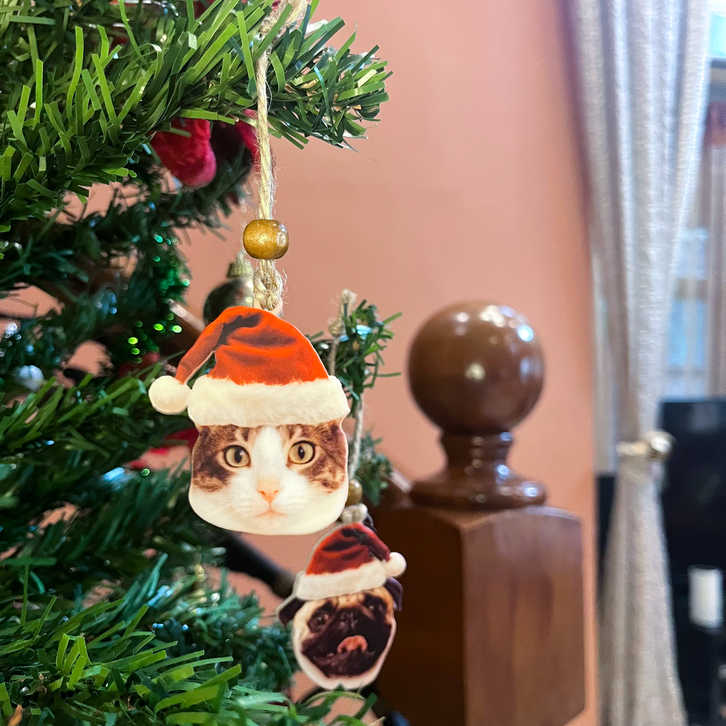 Acrylic Christmas Ornament: Santa Hat Cat