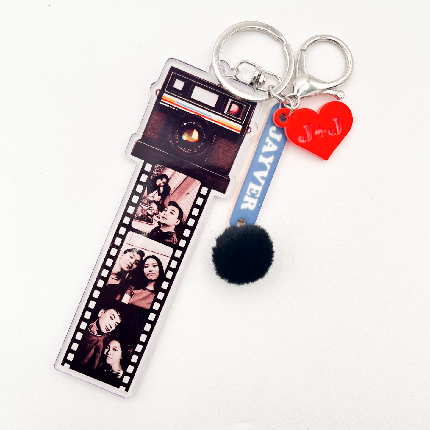 Acrylic Bag Charm: Photo Film Black and White Pompom Set