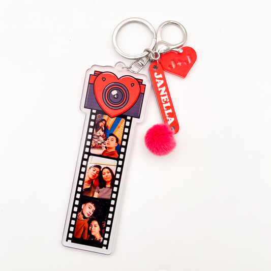 Acrylic Bag Charm: Photo Film Heart Pompom Set