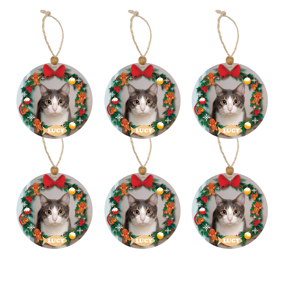 Acrylic Christmas Ornament: Cat Wreath