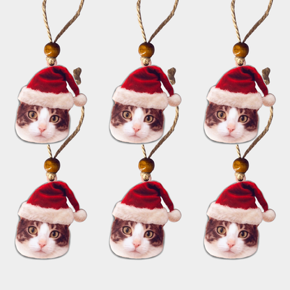 Acrylic Christmas Ornament: Santa Hat Cat
