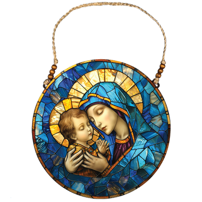 Acrylic Circular Wall Decor: Mary and Jesus Blue