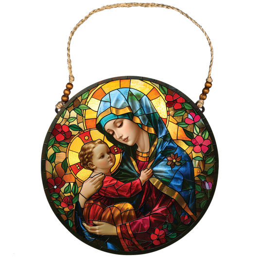 Acrylic Circular Wall Decor: Mary and Jesus Garden